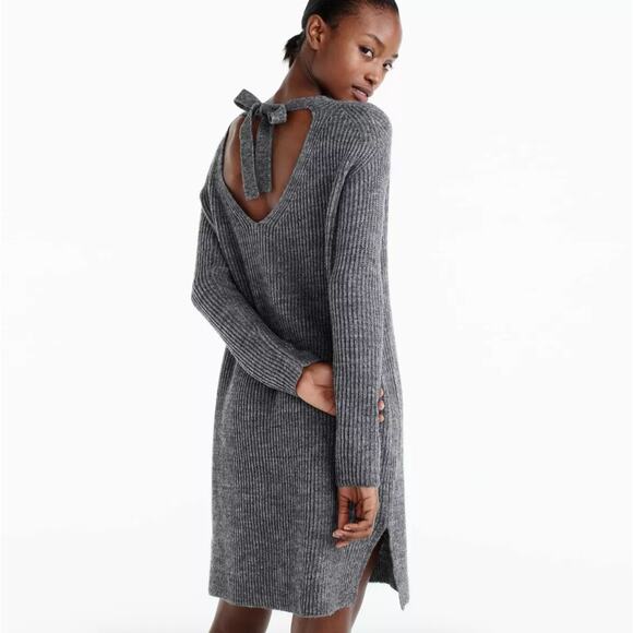 J CREW Open Back Flannel Ribbed Sweater Dress Gray Wool Alpaca Womens Small - Picture 8 of 8